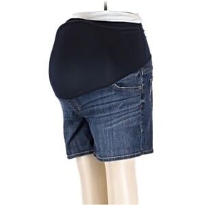 Liz Lange Over Belly Full Panel Midi Denim Maternity Shorts Size Small Dark Wash